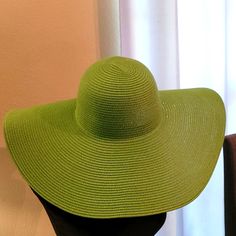 Green Floppy Hat Green Straw Hat For Kentucky Derby Beach, Green Straw Hat For Kentucky Derby Vacation, Elegant Solid Color Sun Hat For Vacation, Green Summer Boater Hat With Flat Brim, Green Boater Hat With Flat Brim For Summer, Green Flat Brim Boater Hat For Summer, Green Flat Brim Hat For Vacation, Trendy Green Wide Brim Sun Hat, Chic Curved Brim Sun Hat