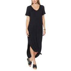 Colleen Lopez Anywear Maxi Dresssay Hello To Your New Go-To. Perfect For Dressing Up Or Down, This Stylish Maxi Dress Offers Comfort, Versatility And Functionality. Size - Medium Color - Black Brand - Colleen Lopez Fabrication: Rayon Blend Stretch Knit Style: Pullover Neckline: V-Neck Sleeves: Short Cuffs: Self Rolled With Tacking Design Features: Side Slits Pockets: Sideseam Hemline: Curved Black Longline Maxi Dress For Summer, Black Longline Dresses For Spring, Black Longline Dress For Spring, Casual Maxi Dress With Asymmetrical Hem, Black Longline Daywear Dress, Black Longline Dress For Daywear, Black Long Daywear Dresses, Long Black Daywear Dress, Casual Black Midi Dress For Daywear