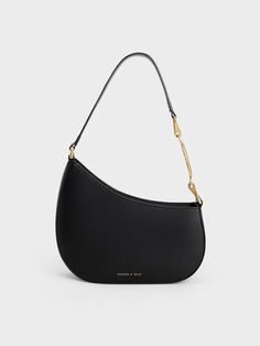 Black Asymmetrical Shoulder Bag - CHARLES & KEITH US Sleek Structured Shoulder Bag, Modern Evening Hobo Bag With Detachable Handle, Sleek Structured Shoulder Bag For Evening, Modern Structured Evening Shoulder Bag, Sleek Structured Evening Shoulder Bag, Modern Hobo Bag With Detachable Handle For Evening, Sleek Evening Shoulder Bag, Black Structured Shoulder Bag For Evening, Modern Evening Hobo Bag With Top Handle