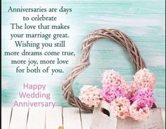 a wedding anniversary card with flowers in a basket