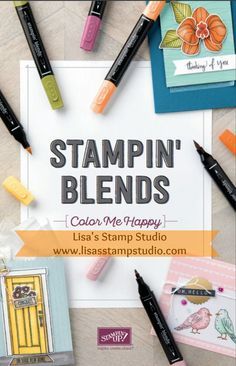 stampin'blends on top of a card surrounded by markers and pencils