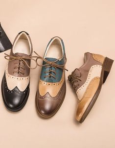 Real Leather Three Tone Lace-up Brogue Oxford Shoes Women — Obiono Fall Leather Shoes With Brogue Detailing And Flat Heel, Fall Flat Heel Leather Shoes With Brogue Detailing, Vintage Leather Shoes With Flat Heel For Office, Vintage Leather Flat Heel Shoes For Office, Vintage Flat Heel Leather Shoes For Office, Vintage Flat Heel Oxfords For Office, Fall Office Wingtip Oxfords, Vintage Oxfords With Brogue Detailing And Flat Heel, Vintage Leather Shoes With Flat Heel For Work