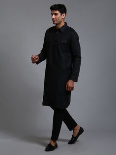 Vastramay Men's Black Pathani Suit Set Make a statement with this classic black Pathani suit set from Vastramay. Crafted from premium fabric, this suit features a comfortable fit and stylish design, perfect for special occasions and festivities. Features: Classic black color Comfortable fit Stylish design Specifications: Brand: Vastramay Color: Black Material: Premium fabric Sleeve Length: Full sleeves Material & Care: 100% Premium fabric. Dry clean only. Legal Disclaimer: The product is guarant Black Slim Fit Long Sleeve Sets, Formal Black Cotton Kurta, Black Slim Fit Workwear Sets, Black Slim Fit Sets For Workwear, Elegant Cotton Kurta For Formal Occasions, Tailored Black Sets With Long Sleeves, Black Tailored Long Sleeve Sets, Tailored Black Long Sleeve Sets, Black Long Sleeve Business Sets