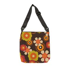 Suit up for the summer in style with our 70's Hippie Mod Daisy tote bag. This Chocolate Brown, Retro Adjustable Tote Bag is sure to make a statement wherever you go. Brilliantly constructed with 100% spun polyester, two sizes and an adjustable strap, it's the perfect accessory to bring along on your summer adventures! Plus, with a zippered closure, black interior lining and inner pocket, you'll feel safe and secure while you're out and about. So don't wait – grab yours today and get ready to tur 70s Hippie, Suit Up, Feel Safe, Summer Adventures, Black Interior, Chocolate Brown, In Style, Adjustable Straps, Daisy