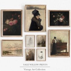 the cover of sage willow prints'vintage art collection, featuring portraits of women and flowers