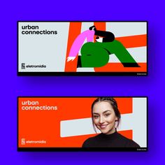 two business cards designed for urban connections, with an image of a woman on the front and back