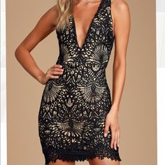 I Love Love This Dress But It Just Doesn’t Fit Me Well Up Top! Very Cute Plunging Neckline And Beautiful Shape, Thick, Good Quality Material. Nwt And Sold Out On Lulus! Pretty Midi Dresses, Black Lace Bodycon Dress, Lulus Dresses, Lace Bodycon, Lace Bodycon Dress, Lace Dress Black, Black Lace Dress, Lace Romper, Black Bodycon Dress