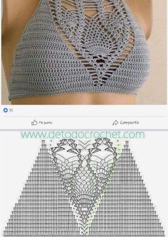 a crocheted bra top is shown in the shape of an openwork triangle