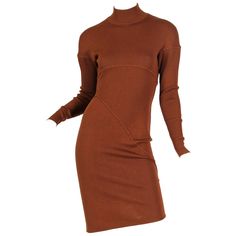 Alaia taged size S 1980S AZZEDINE ALAIA Cinnamon Brown Wool Knit Turtleneck Body-Con Dress With Diagonal Seaming Chenille Dress, Alaia Dress, Dresses Brown, Cinnamon Brown, Azzedine Alaia, Haute Couture Dresses, Silk Chiffon Dress, Designer Evening Dresses, 1980s Dresses