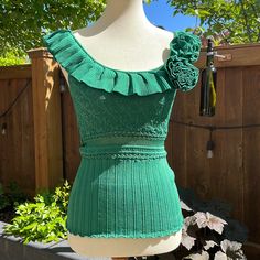 Nwt Catherine Malandrino Crochet Top With Rosette Detail Along Scoop Neck. Gorgeous Kelly Green Color. Runs Small. Perfect For Summer. Store Tag Is Torn, But This Top Is Unworn. 12” Pit To Pit 22” Length Fitted Ruffle Crochet Top, Fitted Tops With Crochet Trim For Spring, Sleeveless Crochet Trim Top For Party, Fitted Sleeveless Knit Top With Ruffles, Fitted Sleeveless Ruffle Knit Top, Sleeveless Crochet Top For Party, Sleeveless Crochet Top With Crochet Trim For Party, Fitted Crochet Top With Ruffles For Spring, Fitted Green Crochet Top For Spring