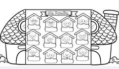 a coloring page with houses and birds on it, which is filled with numbers to match the