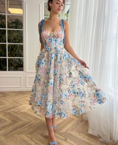 Ribboned Rose Radiance Dress | Teuta Matoshi Vestidos Cottagecore, Cookie Wedding, Teuta Matoshi, Bow Straps, Corset Bustier, Engagement Outfits, Custom Size Dresses, Ribbon Roses, Dreamy Dress