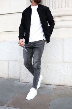 not-given Men Clothing Combination, Men Outfits With Jeans, Casual Wear For Men Outfit Ideas, Dark Washed Jeans Outfit Men, Light Grey Sweater Outfit Men, Outfit Jeans Gris Hombre, Black Jeans Outfit Mens Casual, Mens Grey Jeans Outfit, Slim Fit Outfits For Men