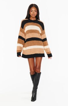 Timothy Tunic Sweater Winter Sweater With Striped Sleeves For Layering, Winter Layering Sweater With Striped Sleeves, Chic Sweater With Contrast Stripes For Winter, Chic Fall Sweater With Contrast Stripes, Cozy Striped Sweater For Fall, Striped Sweater For Layering In Fall, Oversized Striped Sweater For Fall, Chic Striped Sweater For Fall, Fall Striped Sleeve Sweater For Layering