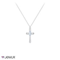 This beautiful cross pendant is a symbol of faith and makes a lovely gift when celebrating a christenings, communions or other sacred events. This mini cross features a 4x2mm baguette birthstone at its center available in both genuine or simulated stones. Customize your cross by designing one in sterling silver or 14k or 10k gold. White Gold Cross Pendant Necklace For First Communion, White Cross Necklace For Baptism, White Gold Cross Pendant For First Communion, White Cross Necklace For First Communion, White Cross Pendant Necklace For Baptism, Minimalist Cross Jewelry For Baptism, White Gold Cross Jewelry For Baptism, White Gold Cross Jewelry For First Communion, Sterling Silver Cross Necklace For Baptism