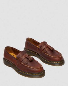 Adrian Yellow Stitch Ambassador Leather Loafers in Cashew | Dr. Martens Fall Leather Footbed Tassel Loafers, Leather Tassel Loafers With Leather Footbed For Fall, Fall Slip-on Tassel Loafers With Leather Footbed, Fall Tassel Loafers With Leather Footbed, Fall Season Leather Tassel Loafers, Casual Brown Tassel Loafers With Leather Footbed, Casual Leather Moc Toe Tassel Loafers, Casual Leather Tassel Loafers With Moc Toe, Classic Leather Tassel Loafers For Fall