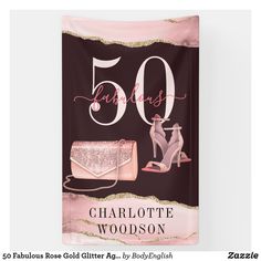 the 50 fabulous birthday card features an image of a woman's purse and heels