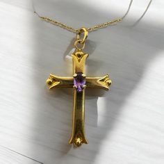 New In Box! Classic Purple Necklace For Gift, Purple Amethyst Cross Necklace, Cross Jewelry, Amethyst Necklace, Gold Cross, Fine Jewellery Necklace, Purple Gold, Womens Jewelry Rings, Locket