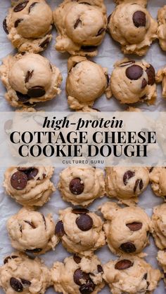 high protein cottage cheese cookie dough on a baking sheet with chocolate chips in the middle