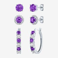 # Pieces In Set: 3 PairFeatures: In A Gift Box, Quick ShipEarring Back: PostSetting: ProngStone Cut: RoundStone Millimeter Measurement: 6 Mm LengthMetal Color: WhiteCare: Wipe CleanStone Type: 10 Genuine Amethyst, 34 Lab Created SapphireAuthenticity: Genuine StoneBirthstone: February BirthstoneEarrings Type: Earring SetsEarrings Style: Stud Earrings, Hoop EarringsMetal: Sterling SilverCountry of Origin: Imported Classic Gemstone Accented Drop Earrings, Fine Jewelry Diamond Birthstone Earrings, Classic White Gold Jewelry Sets With Matching Earrings, Sterling Silver Jewelry Sets With Matching Earrings, Classic Sterling Silver Jewelry Sets With Matching Earrings, Elegant Birthstone Diamond Earrings, Sterling Silver Jewelry Sets With Drop Earrings, Sterling Silver White Gold Earrings With Gemstone Accents, Classic Sterling Silver Hoop Earrings With Gemstone