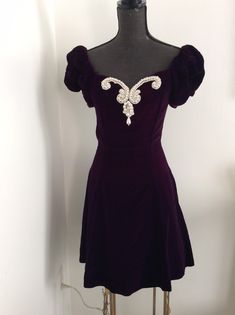 Vintage velvet purple dress with pearl neckline, no damage measurments pictured size U.S small Velvet Purple Dress, Velvet Purple, Pearl Dress, Vintage Velvet, Purple Dress, Dress Clothes For Women, Picture Sizes, Favorite Outfit, Violet