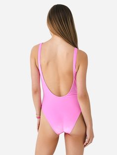 DESCRIPTION:One-piece swimsuit with a low scoop back and high-cut front made from soft velvet.FEATURES:Scoop NecklineLow Scoop BackFixed StrapsHigh LegModerate CoverageVelvet Fabrication85% Polyamide, 15% ElastaneClassic FitModel is wearing size Small swimsuit.Model's Measurements: Height: 5'9" | Bust: 34B | Waist: 25.5" | Hips: 36.5" | Dress Size: 4 (US) Pink Low Back Swimwear For Swimming, Pink One-piece Bodysuit For Poolside, Pink Swimwear With Moderate Back Coverage For Summer, Pink Swimwear With Moderate Back Coverage For Beach, Pink Fitted Swimwear With Scoop Neck, Pink Fitted Swimwear With Low Back, Pink Backless Bodysuit For Sunbathing, Pink Backless Swimwear, Pink Lined Bodysuit For Swimming