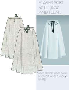 three skirts with bows and pleats on them