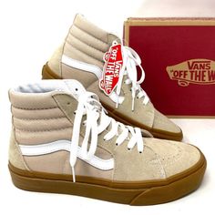 Vans Sk8-Hi Women Shoes Humus Gum Casual Sneakers Suede Canvas Skate Vn0a38gevs8 Brand New With Box. 100% Authentic! The Sk8-Hi, The Legendary Lace-Up High Top, Features Sturdy Canvas And Suede Uppers, Re-Enforced Toecaps To Withstand Repeated Wear, Padded Collars For Support And Flexibility, Gum Sidewalls, And Signature Rubber Waffle Outsoles Padded Collars Gum Sidewalls Signature Rubber Waffle Outsoles Vans Leather Lace-up High-top Sneakers, Vans Cream Sneakers With Rubber Sole, Cream High-top Skate Shoes With Laces, Suede Skate Shoes With Laces And Round Toe, Suede Skate Shoes With Round Toe And Laces, Cream Lace-up Skate Shoes With Cushioned Footbed, Vans Skate Shoes With Laces And Round Toe, Vans Skate Shoes With Laces, Vans Suede Mid-top Skate Shoes