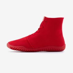 a red sneaker on a white background