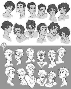 various poses and expressions for an animation character, including the head and shoulders of different people