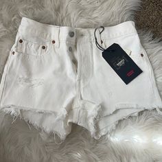 White Levi’s Shorts 501 Style Mid Rise. Brand New! White Levis Shorts Outfit, White Relaxed Fit Jean Shorts For Summer, White Fitted Jean Shorts, Casual White Fitted Jean Shorts, Fitted White Jean Shorts, White Cutoff Summer Bottoms, Casual White Cutoff Shorts, White Jean Shorts For Summer, White Summer Jean Shorts With Pockets