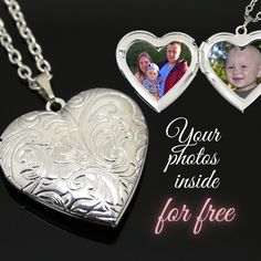 This Silver floral heart locket necklace is the best gift for romantic women. It's great idea for Valentines or Anniversary gift! The size of locket is approx.1x1 in, the length of chain with clasp is custom.  I can personalize this locket with your photo or initials FOR FREE! You can send me one or two chosen images in the best resolution you have - and I'll insert it inside this locket.  Ready for gift giving. You'll receive this jewelry in a gift packaging. More locket jewelry from SomeBijoux Silver Heart Locket, Locket Jewelry, Custom Gift Cards, Romantic Woman, Heart Locket Necklace, Jewelry Lockets, Multi Photo, Floral Heart, Photo Locket