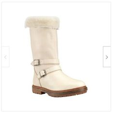 New In Box - $345 Timberland Women's Riley Flair Genuine Shearling Lined Rainy Day Boot Size 8 M #28d2 Genuine-Shearling Trim And Dual Buckle Straps Add Classic Touches To This Chic And Comfortable Mid-Calf Boot. - Round Toe - Dual Adjustable Buckle Strap Closure - Leather Construction With Genuine Shearling Cuff Trim - Ortholite Footbed - Approx. 10 1/2" Rolled Shaft; 15 1/2" Calf Circumference - Approx. 1 1/4" Heel; 3/4" Platform - Color: Winter White Materials Leather Upper, Genuine Shearling Cream Leather Winter Boots, Cream Leather Boots For Winter, Luxury Leather Boots With Faux Fur Lining, Elegant Boots With Faux Fur Lining, Luxury White Winter Boots, Timberland Leather Boots For Formal Occasions, Formal Timberland Leather Boots, Ivory Boots, Timberlands Shoes