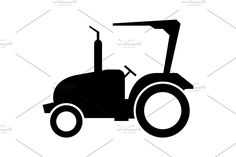 a black and white silhouette of a tractor or mower on a white back ground