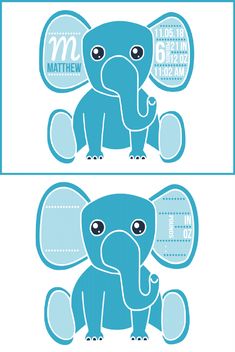 an elephant sticker is shown in two different colors