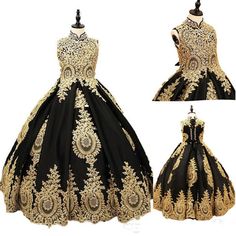 Gold and Black New Cute Wedding Girl Dress Flower Girl Dress Foraml Occasion Kids Clothing Princess Brithday Dress on Storenvy Flower Girls Dress, Dress High Neck, Wedding Girl, Lace Ball Gowns, Flower Girl Dress Lace, Pageant Gowns, Wedding Dresses For Girls, Lace Flower, Gold Lace