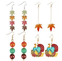 PRICES MAY VARY. Fall Earrings for Women--You will receive 4 pairs of autumn earrings,maple leaf drop earrings,pumpkin earrings and turkey earrings,which is for the fall and the upcoming Thanksgiving Day Fall Eerrings Bulk--Colorful Funny Dangle Earrings with different pattern and shapes,there are turkey earrings,fall leaf earrings,pumpkin earrings,turkey earring,long maple leaf earrings,garland and pearl maple leaf earrings,suitable for the day of thanksgiving Thanksgiving Earrings for Autumn-- Turkey Earrings, Thanksgiving Earrings, Leaf Turkey, Red Maple Leaf, Turkey Pumpkin, Autumn Earrings, Autumn Holiday, Earring Long, Earrings Fall