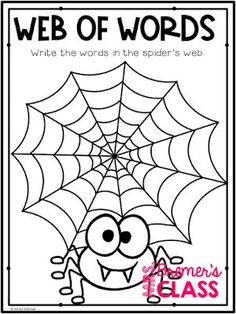 a web of words coloring page with a spider on it's web in the center