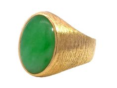 Item Specifications:Metal: 14k Yellow Gold Style: Statement RingRing Size: 8.5 (resizing available for a fee)Total Weight: 9.8 GramsGemstone Specifications:Center Gemstone: Jadeite JadeShape: OvalColor: GreenCut: Cabochon Jade Measurements: ~17 mm x 11.7 mm 4.2 mmJade Carat Weight: ~8 caratsCondition: Vintage, ExcellentStamped: "14k" 14k Gold Ring With Large Stone, Oval Jade Rings In Yellow Gold, Yellow Gold Rings With Large Stone For Wedding, Fine Jewelry Jade Ring For Formal Occasions, Yellow Gold Wedding Rings With Large Stone, Formal Jade Rings Fine Jewelry, Formal Fine Jewelry Jade Rings, Formal Gold Jade Rings, Formal Yellow Gold Jade Ring