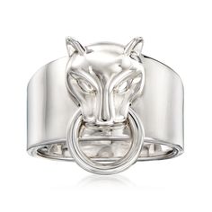 Ross-Simons - Italian Sterling Silver Panther Doorknocker Ring Size 9. This fiercely fashionable ring comes direct from Italy. Bold and beautiful, a shining sterling silver panther holds a ring in its mouth in a unique doorknocker style. 5/8" wide. Panther doorknocker ring. Jewelry Essentials, Bold And Beautiful, Panther, Fashion Rings, Ebay Store, Jewelry Watches, Jewelry Rings, Ring Size, Fine Jewelry