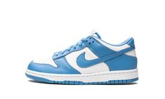 The Nike Dunk Low GS “UNC” is the youth edition of the college basketball-inspired colorway of the retro basketball and lifestyle shoe.  Originating as part of Nike’s “Be True to Your School” pack dedicated to some of the most successful college basketball programs of the mid-80s, the Dunk will forever be tied to basketball, especially when Nike imagines the shoe in colorways like the “University Blue. ” While not affiliated with the school, the “University Blue” draws directly from the North Ca Industrial Blue, Sashiko Pattern, Baskets Adidas, Nike Sb Dunks Low, Colour Blocking, Nike Sb Dunks, Nike Kids, Blue Nike, University Blue