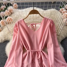 Fabric: blended Color: red, apricot, pink, black Size(cm): free size(1inch=2.54cm) length 81cm bust 96cm waist 96cm sleeve length 61cm Please check the size carefully when you choose items. For more pictures of the dress, please contact us, thank you. Pink Solid Color Dress For Fall, Elegant Pink Long Sleeve Dress For Winter, Elegant Long Sleeve Pink Dress For Winter, Trendy Pink Long Sleeve Dresses, Trendy Pink Long Sleeve Mini Dress, Chic Long Sleeve Pink Dress For Fall, Chic Pink Long Sleeve Dress For Fall, Pink Long Sleeve Mini Dress For Brunch, Feminine Red Long Sleeve Mini Dress