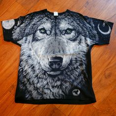 Vtg 1995 Liquid Blue John Connell Shirt Wolf All Over Print Rare Xl Graphic Tee Blue Shirts, Blue Shirt, All Over Print, Black Gray, Graphic Tee, Blue Black, Black And Grey, Graphic Tees, Tee Shirts