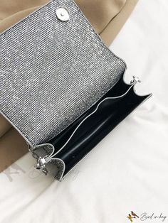 Bird in Bag - Silver Glitter Evening Clutch Bag Silver Crossbody Bag For Night Out, Trendy Evening Bag With Glitter, Trendy Glitter Evening Bag, Chic Rectangular Bag With Glitter, Trendy Glitter Bags As Gifts, Trendy Glitter Bags For Gifts, Chic Rectangular Glitter Bag, Glamorous Party Crossbody Bag, Glamorous Crossbody Bag For Party