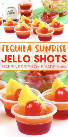 jello shots with pineapples and cherries in small cups