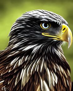 an eagle with yellow eyes and black feathers