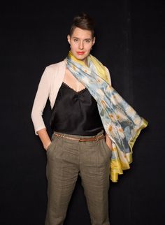 Welcome to klaradar! https://www.etsy.com/uk/shop/klaradar?ref=seller-platform-mcnav Moonflowers Silk Scarf. Hand painted shawl. Yellow grey scarf. Long fashion shawl. Luxurious Scarves. Spring Wedding shawls. Floral scarves. Bridal wrap This luxurious grey and yellow scarf features a floral motif of large white and yellow daisies. The background color is a pastel turquoise grey and compliments the white and yellow daisies wonderfully. ✿ Hand painted silk scarf shawl. Painted silk scarf. Summer Xmas Gifts For Mum, Grey Shawl, Wedding Shawls, Hand Painted Scarves, Turquoise Grey, Yellow Scarf, Painted Scarf, Bridal Wrap, Silk Scarf Painting