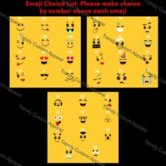 the emojtchies list is shown in four different styles and colors, including smiley faces