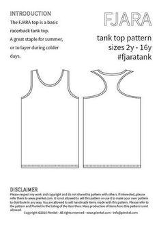 the tank top pattern is shown in three different sizes