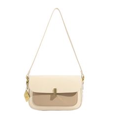 Color: Beige Trendy Solid Beige Bag, Trendy Solid Color Leather Bags, Chic Beige Leather Baguette Bag, Large Capacity Cream Baguette Shoulder Bag, Trendy Beige Square Bag, Trendy Beige Rectangular Satchel, Trendy Beige Rectangular Shoulder Bag, Trendy Beige Shoulder Bag With Large Capacity, Square Leather Shoulder Bag In Solid Color